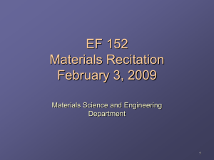 EF 152 Materials Recitation February 3, 2009 Materials Science and Engineering