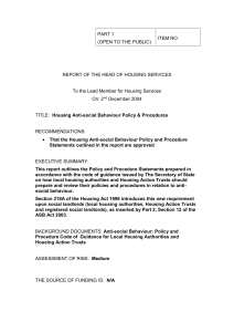 PART 1 ITEM NO.  REPORT OF THE HEAD OF HOUSING SERVICES