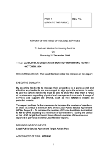 PART 1 ITEM NO. REPORT OF THE HEAD OF HOUSING SERVICES