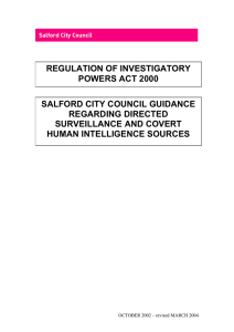 REGULATION OF INVESTIGATORY POWERS ACT 2000 SALFORD CITY COUNCIL GUIDANCE REGARDING DIRECTED