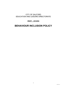 BEHAVIOUR INCLUSION POLICY CITY OF SALFORD EDUCATION AND LEISURE DIRECTORATE