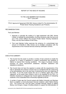 Part 1 ITEM NO. REPORT OF THE HEAD OF HOUSING