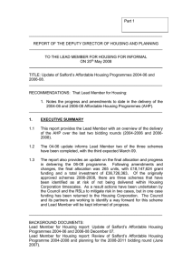 Part 1  ______________________________________________________________ REPORT OF THE DEPUTY DIRECTOR OF HOUSING AND PLANNING