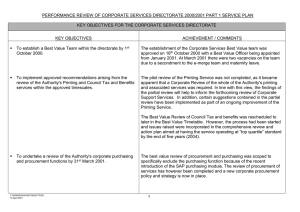 PERFORMANCE REVIEW OF CORPORATE SERVICES DIRECTORATE 2000/2001 PART 1 SERVICE...  KEY OBJECTIVES FOR THE CORPORATE SERVICES DIRECTORATE