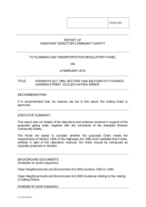 ITEM NO. REPORT OF ASSISTANT DERECTOR COMMUNITY SAFETY