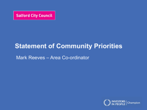 Statement of Community Priorities – Area Co-ordinator Mark Reeves