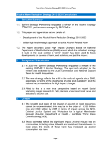 Alcohol Harm Reduction Strategy 2010-2020 Consultation 1. Executive Summary