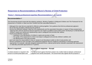Responses to Recommendations of Munro's Review of Child Protection Recommendation 1