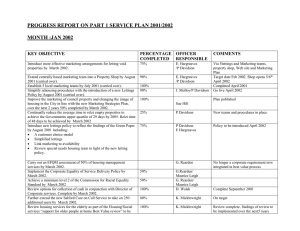 PROGRESS REPORT ON PART 1 SERVICE PLAN 2001/2002  MONTH :JAN 2002