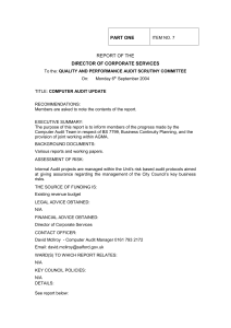 PART ONE DIRECTOR OF CORPORATE SERVICES REPORT OF THE