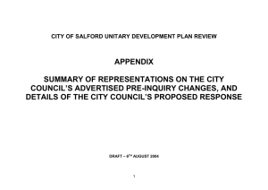 APPENDIX  SUMMARY OF REPRESENTATIONS ON THE CITY COUNCIL’S ADVERTISED PRE-INQUIRY CHANGES, AND