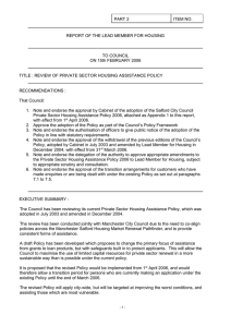 PART 2 ITEM NO. REPORT OF THE LEAD MEMBER FOR HOUSING