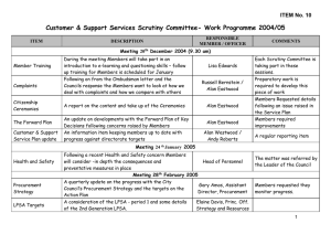 Customer &amp; Support Services Scrutiny Committee- Work Programme 2004/05