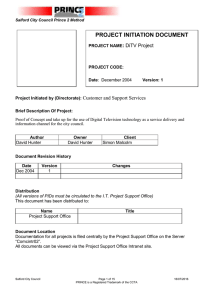 PROJECT INITIATION DOCUMENT  : Customer and Support Services