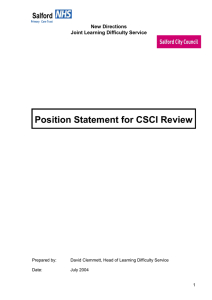 Position Statement for CSCI Review Salford  New Directions