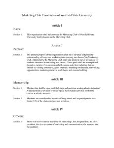 Marketing Club Constitution of Westfield State University Article I Name: