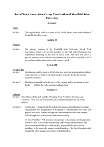 Social Work Association Group Constitution of Westfield State University Article I