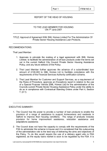 Part 1 ITEM NO.4 REPORT OF THE HEAD OF HOUSING
