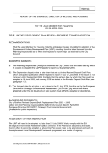 ITEM NO. REPORT OF THE STRATEGIC DIRECTOR OF HOUSING AND PLANNING