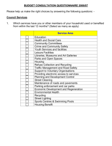 BUDGET CONSULTATION QUESTIONNAIRE 2006/07 Council Services