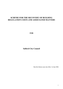 SCHEME FOR THE RECOVERY OF BUILDING REGULATION COSTS AND ASSOCIATED MATTERS