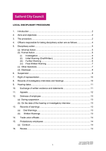 1. Introduction ........................................................................................................ 2 LOCAL DISCIPLINARY PROCEDURE