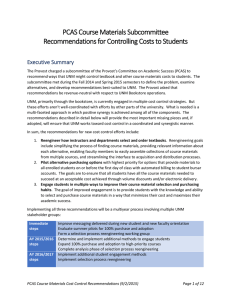 PCAS Course Materials Subcommittee Recommendations for Controlling Costs to Students  Executive Summary