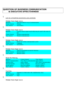 QUESTION OF BUSINESS COMMUNICATION &amp; EXECUTIVE EFFECTIVENESS