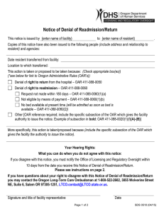 Notice of Denial of Readmission/Return