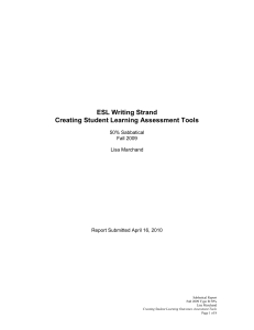 ESL Writing Strand Creating Student Learning Assessment Tools 50% Sabbatical