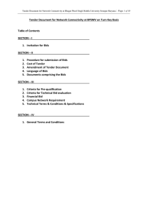 :  Tender Document for Network Connectivity at BPSMV on Turn Key... Table of Contents
