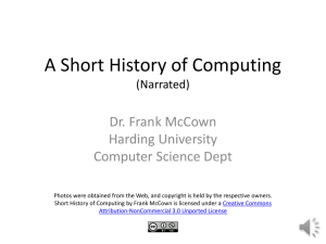 A Short History of Computing Dr. Frank McCown Harding University Computer Science Dept