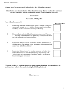 Consent form (Person previously included when they did not have...  Identification and characterization of the clinical toxicology of novel psychoactive...