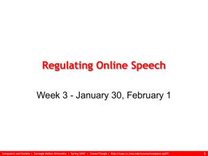 Regulating Online Speech Week 3 - January 30, February 1 1