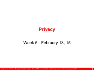 Privacy Week 5 - February 13, 15 1