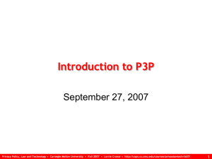 Introduction to P3P September 27, 2007 1