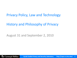 Privacy Policy, Law and Technology History and Philosophy of Privacy