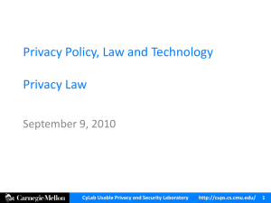 Privacy Policy, Law and Technology Privacy Law September 9, 2010