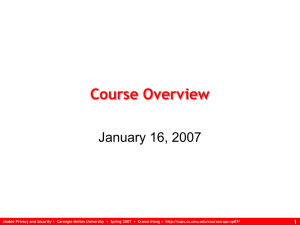 Course Overview January 16, 2007 1