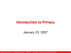 Introduction to Privacy January 23, 2007 1