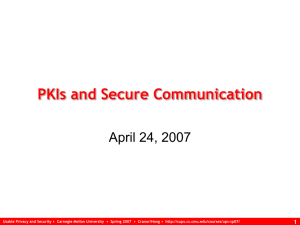 PKIs and Secure Communication April 24, 2007 1