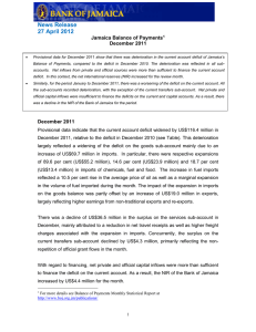 News Release 27 April 2012 Jamaica Balance of Payments