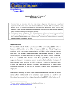 News Release 11 February 2011  Jamaica Balance of Payments