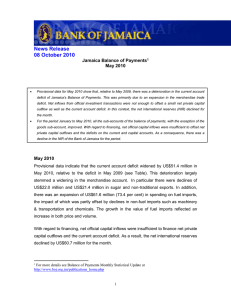 News Release 08 October 2010  Jamaica Balance of Payments