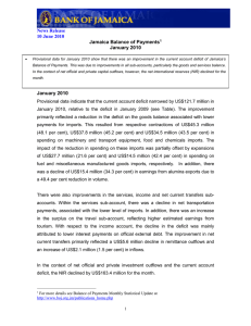 Jamaica Balance of Payments January 2010 News Release