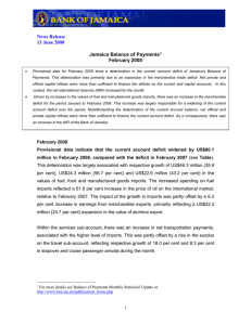News Release 13 June 2008 Jamaica Balance of Payments
