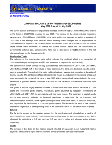 JAMAICA: BALANCE OF PAYMENTS DEVELOPMENTS News Release