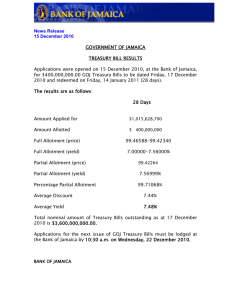 GOVERNMENT OF JAMAICA TREASURY BILL RESULTS