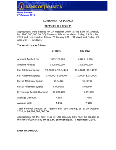 GOVERNMENT OF JAMAICA TREASURY BILL RESULTS