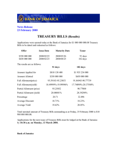 TREASURY BILLS  (Results) News Release